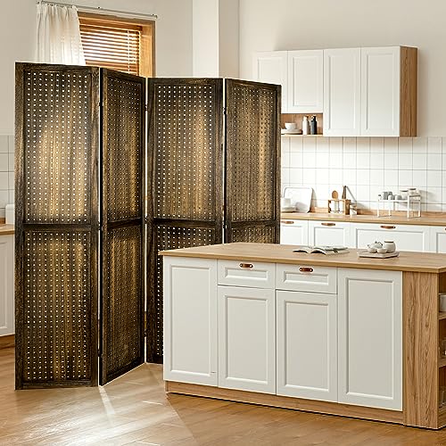 Babion 4 Panel Pegboard Display, Peg Board Room Divider Freestanding Folding Privacy Screens Pegboard Display Stand for Craft Shows (Brown)