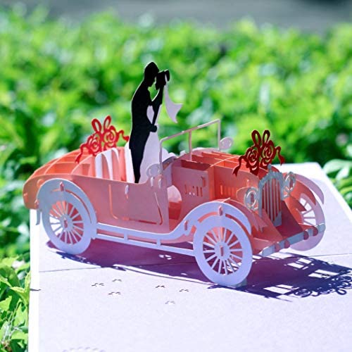 Cute Popup - Valentines Day Card With Bride And Groom In Wedding Car Design, Anniversary Card, Thinking Of You Card, Birthday Card, Surprising Present For Couple, Wife And Husband #TOP2