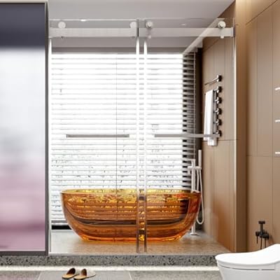 56-60" W x 76" H Sliding Frameless Soft-Close Shower Door, Glass Shower Door with Premium 3/8 Inch (10mm) Thick Tampered Glass, Brushed Nickel Finish, Shower Doors with Explosion Proof Film (ED)