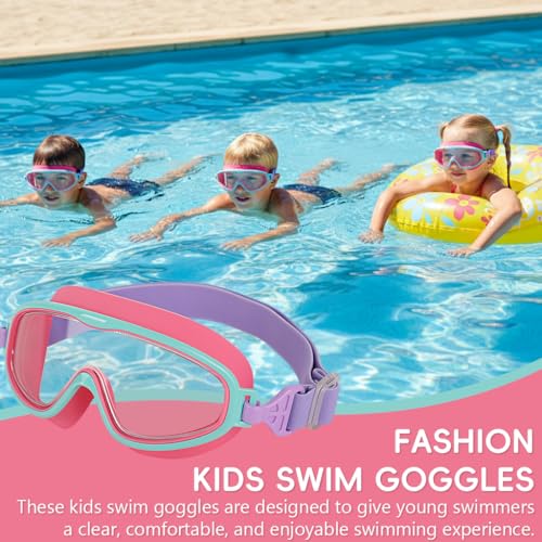 Image of PROBEROS Swimming Goggles for Kids, Big Frame Leakproof Anti-fog Swim Goggles, Soft Fit Swimming Goggles for Children, Soft Silicone Leak-Proof Design with Adjustable Strap for Pool, Pink