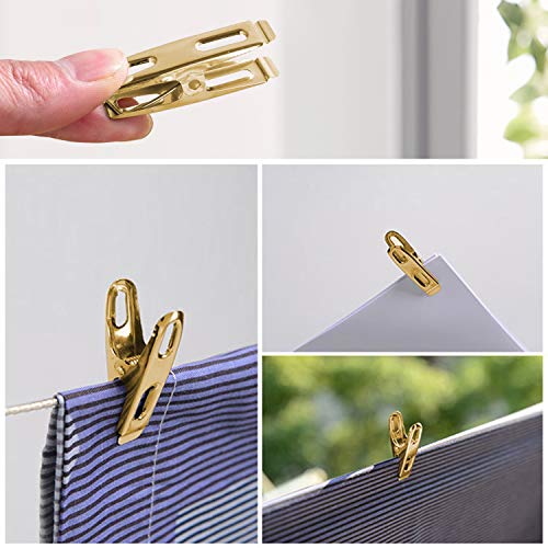 Aitrai Stainless Steel Clothespins-50 Pack Gold Clothespins Wire Metal Clothes Pins Laundry Clips For Outdoor Clothesline Home Kitchen Travel Office Decor Food Bag (Gold) #TOP3
