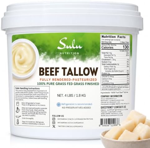 100% Pure Fully Rendered Grass Fed Grass Finished Beef Tallow- (4 lbs)