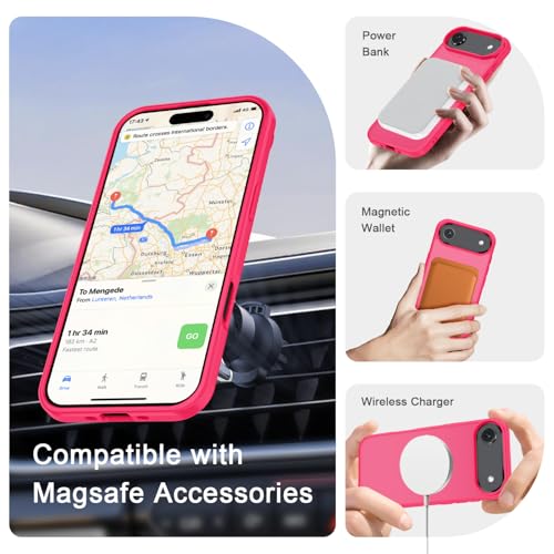 Image of YENAPOON for iPhone Air Case, Matte Magnetic Phone Cover [with 1 Screen Protector] [Support for MagSafe] [Shockproof Military Grade Protection] Translucent Frosted Back, Hot Pink
