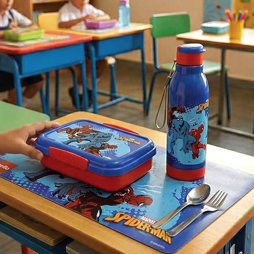 Image of CELLO Lunch On 3D Spiderman Design Kids Combo Set Red | Inner Compartment Lunch Box with Insulated Water Bottle Leak Proof Airtight Lightweight Tiffin Box Water Bottle Set for School Kids Boys Girls
