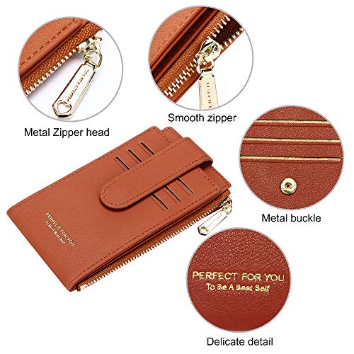 Image of Badiya Slim Women Wallet RFID Blocking Bifold Compact 9 Card Slots Holder Wallets Soft Leather with Zipper Coin Pocket 2 ID Window