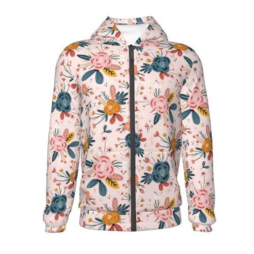Floral with Rose Kid Hoodies Boys Zip Up Sweatshirts Girls Pullover with Pocket2