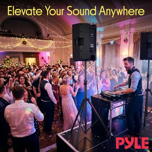 Image of Pyle Universal Speaker Stand 2-Pack - Heavy Duty Tripod Mount Holder Set, Height Adjustable from 40 inch to 71 inch, 35mm Insert Compatibility, Safety Pin and Knob Locking for PA, DJ & Studio Use