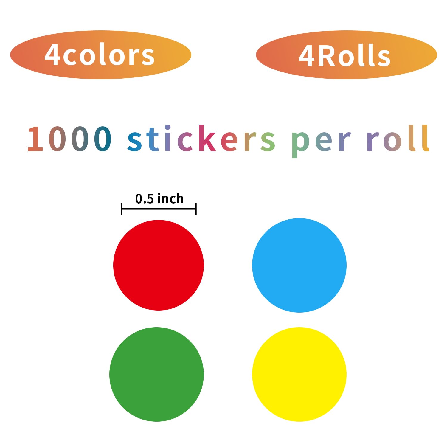 4000 etichette adesive per codifica a colori da 1,3 cm, per ufficio, studenti e altri scenari (4 rotoli, 1000 etichette per rotolo)
