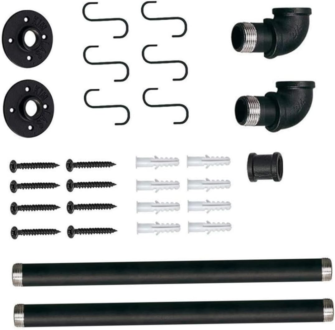 DOITOOL Iron Pot Rack with Hooks Wall-mounted Hanging Pot Organizer Kitchen Storage Rack for Pans and Utensils 13x60cm Industrial Iron Pipe Holder for Home Cooking