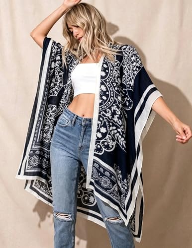 Image of Breezy Lane Women's Kimono Cardigan Summer Swimsuit Coverups Beach Cover Up with Floral Print for Vacation