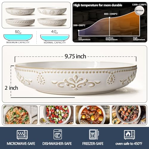 image for Artena Pasta Bowls, 50oz Large Salad Serving Bowls, 9.75'' Plates Bowl