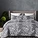 Vaulia Soft Microfiber Duvet Cover King Size, Grey and White Floral Branches Printed Pattern 3-Piece Set (1 Duvet Cover 2 Pillow Shams)