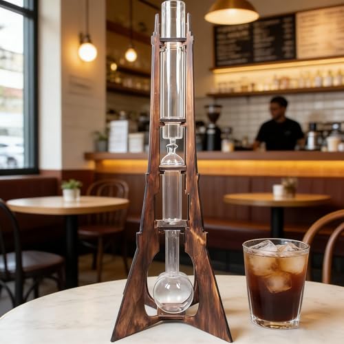 Cafetera Cold Brew, torre de goteo con válvula ajustable de acero inoxidable, hace 8-10 tazas, marco de madera estable, gran capacidad para cafeterías