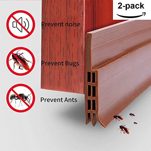 Burlete Puerta,DQMEN 100 x 5cm Burlete Bajo Puerta Burlete Autoadhesivo de Goma de Silicona, Antipolvo Aislamiento Acústico Prueba De Viento y Agua (2Pcs, Marrón)
