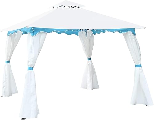 Miniatura 9 de Tangkula Gazebo de acero para patio de 10 x 10 pies, carpa para exteriores con paredes laterales, cremalleras, techo ventilado de 2 niveles, ribete