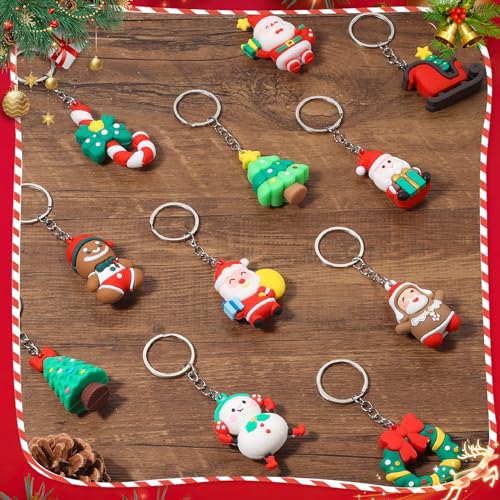 42 Pcs Christmas Keychains Bulk, 3D Santa Claus Snowman Xmas Tree Reindeer Hanging Ornaments with Key Rings for Christmas Party Favors, Adults Christmas Giveaways by Becfupo - Used condition - Image 4