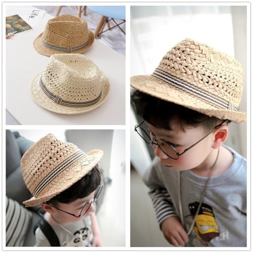 Kids Straw Fedora Sun Hat Short Brim Jazz Trilby Hat Roll Up Summer Travel Beach Panama Cowboy Cap for Boys Girls 2-6 Years2