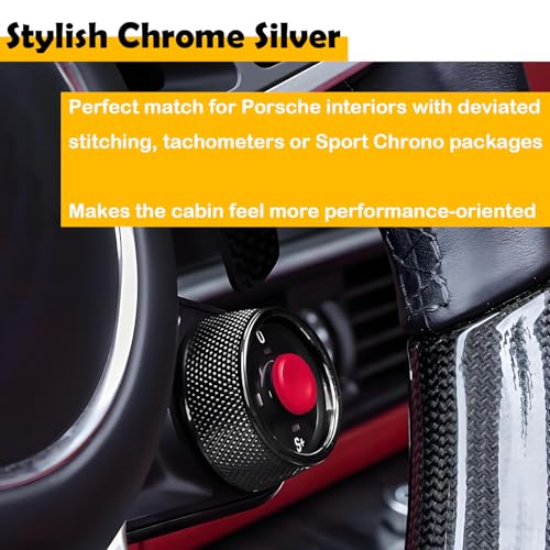 ELSOON Drive Mode Selector Knob Cover for Porsche Steering Wheel – Compatible with Porsche Cayenne 2024-2025, Panamera 2021-2025, Macan 2022-2024, 911 2019-2024, Taycan 2020-2025(Chrome Silver) by ELSOON - Image 6