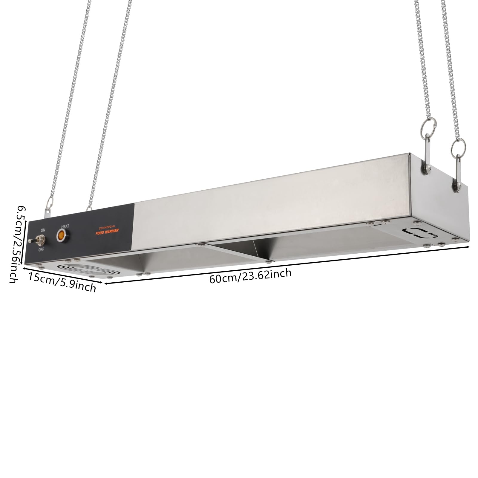 Lámpara de calor para cocina, calentador de alimentos, 750 W, acero inoxidable, temperatura 30 – 50 ℃, mantiene la superficie caliente 5 x 3 m, altura ajustable, para mantener la comida