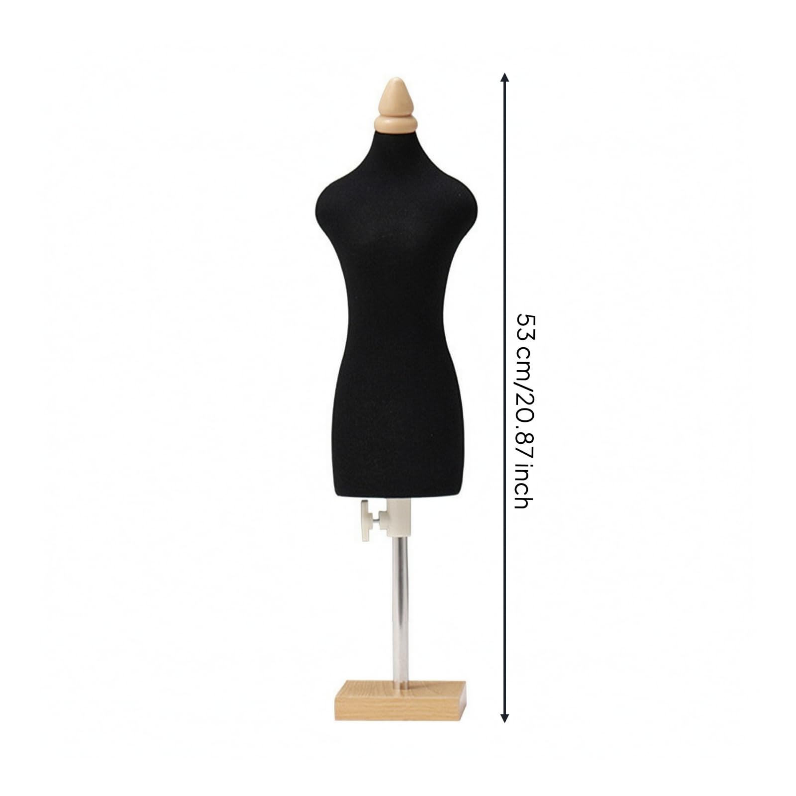 Busto da Cucito Regolabile Durevole , Modello 1/3 In Cotone Nero Con Base Quadrata In Legno