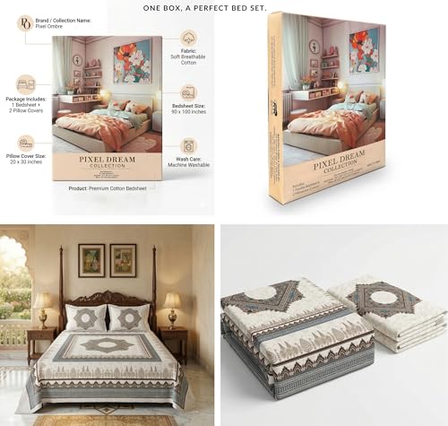 Image of BSB HOME 240 TC Cotton King Size Bedsheet, Premium Soft Double Bed Sheet, Breathable & Skin Friendly Bed Cover, Elegant Printed Bedsheet, Durable, 90 x 100 Inches (229 x 254 cm) - Warm Pearl