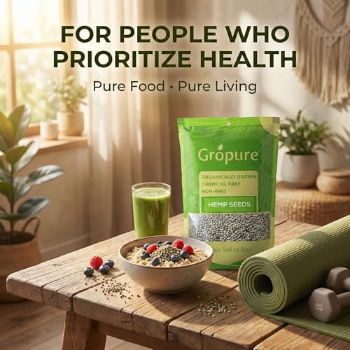 Image of GroPure Organic: From Soil to Soul - Hemp Seeds for Eating 250 g I Raw Hemp Seeds I High in Protein, Fibre I Perfect for Smoothies, Salads, Baking I Organic Hemp | Suitable for Keto & Vegan Diets | Natural Plant-Based Nutrition