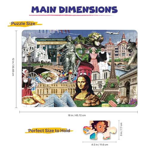 Image of 250 Pieces Paris City Theme Jigsaw Puzzle - Educational Brain Booster and Fun Puzzle for Adults & Kids, Includes Paris Landmarks Learning Leaflet, for Boys & Girls 7+
