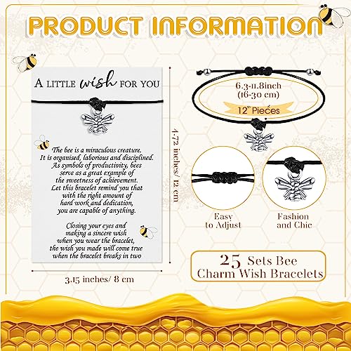 25 Sets Employee Appreciation Gifts Good Luck Charms Bee Bracelets Good Luck Wish Bracelets with Wish Cards Inspirational Bee Lover Gifts for Teachers Women Coworker Leaving2