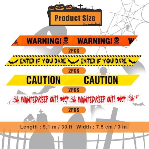 NQEUEPN 8 fitas de Halloween Fright Tape, 73 m x 7 polegadas, fita de advertência de Halloween assus