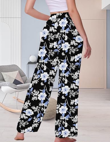 Image of Veseacky Women's Wide Leg Lounge Pants Yoga Pajamas Comfy Stretch Drawstring Pajamas Puls Size Dance Bottoms S-4XL