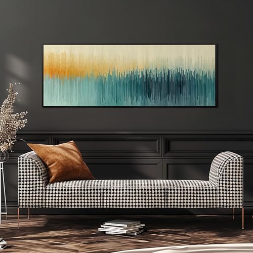 Art sonore impression sur toile horizontale 65 x 195 cm tableau bleu or salon