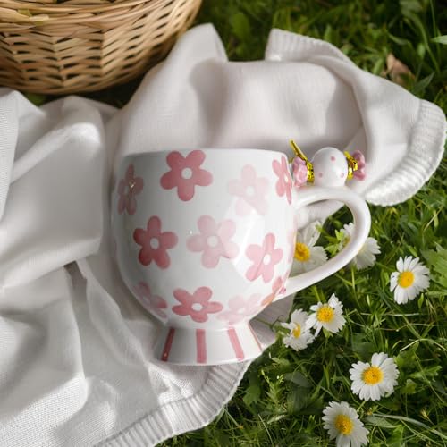 Image of DIF DECO Ceramic Mug Cute Candy Shape, Unique Holiday Mug with Handle Hot Cocoa Cup Perfect for Tea & Coffee Lovers, Gifts for Family Friends or Children 12 OZ (Pink Flowers)