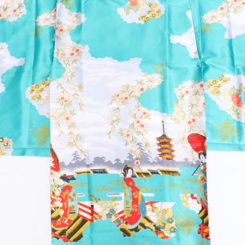 Kimono japonés de seda imitada azul suave y elegante para mujer Cabilock 4