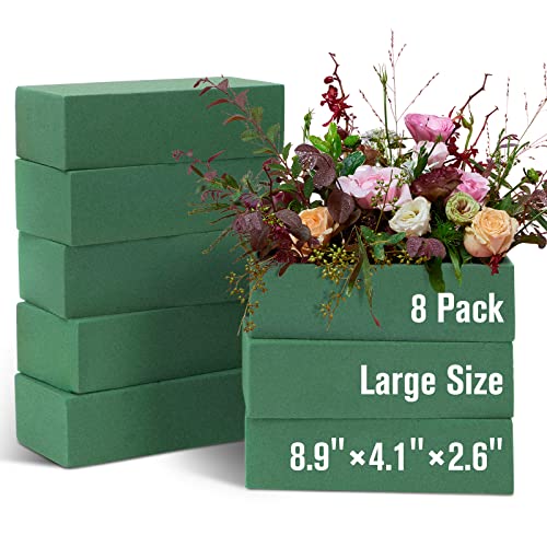 HOXHA 8 Pack Floral Foam Blocks for Fresh and Artificial Flowers Wet Green Florist Bricks Arrangement Supplies for Crafts Wedding Decoration 8.9 L x 4.1 W x 2.6 H