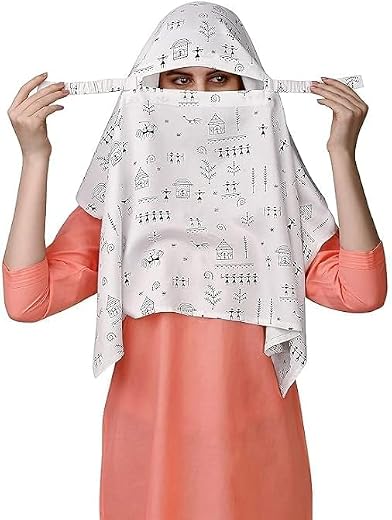 RIVANIV Cotton Short Scarf Cum Mask scarves Usable for vehicle Driver | White Printed Design | Universal Size | For Girl &amp;...