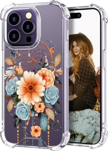 Hungo for iPhone 14 Pro Max Case (Clear Dreamcatcher Flowers)