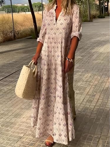 Boho Maxi Dress for Women 2025 Trendy Long Sleeve Floral Dress Tiered Flowy Dress Loose Spring Long Dresses2