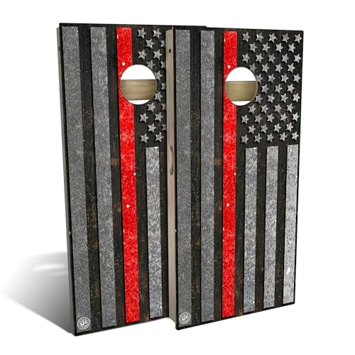 Skip's Garage American Flag Thin Red Line Cornhole Set - Backyard 2x4 (Weather Bags) - NO Accessories