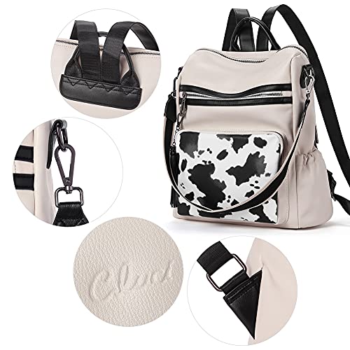 Image of CLUCI Backpack Purse for Women Fashion Leather Designer Travel Large Ladies Shoulder Bags with Tassel, Off-white Milk Pattern, Large,