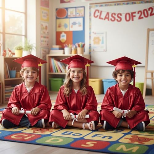 Image of Shiny Preschool Kindergarten Graduation Cap Gown Set for Kids With 2026 2025 Tassel Charm