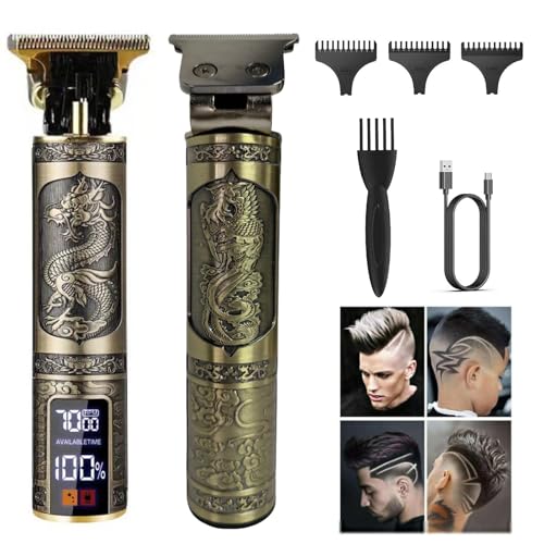 Cortapelos de barba para hombres, recortadora de pelo inalámbrica recargable por USB para hombres, juego de peluquería profesional de primera calidad con afeitadora de hoja en T sin huecos y pantalla