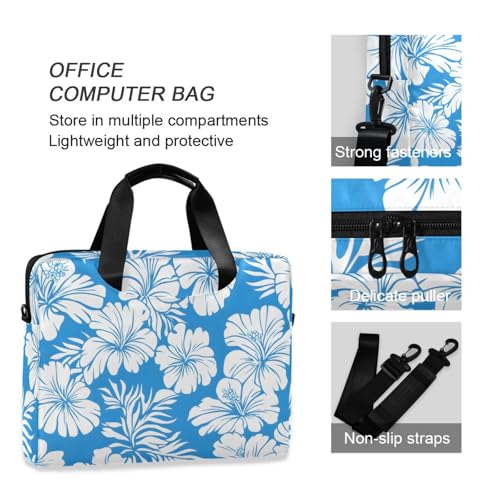 Maletín para portátil con estampado de flores hibisco azul blanco 13-15.6 pulg miniatura 6