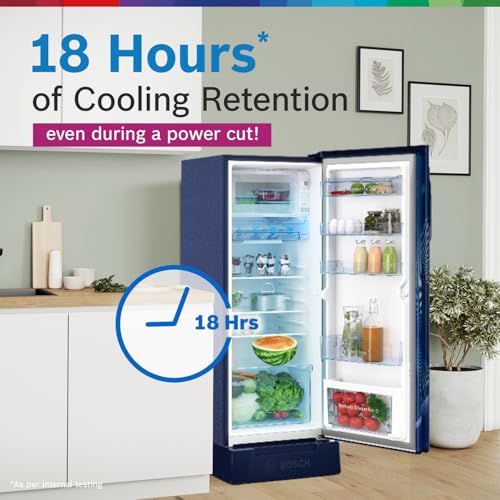 Image of Bosch 226 L,4 star,Smart Inverter,Direct-Cool Single Door Refrigerator,Dark Lake(CST22U14PI)|18 Hrs Cooling Retention|2.5X Faster Cooling|XL Vegetable Box|Base Drawer|Delicate & Everyday Veggies Box