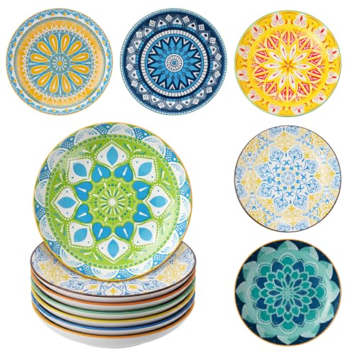 Image of Pasta Bowls Set of 6 - 33oz Large Salad Bowls Serving Bowl Ø 21cm Ceramic Dinner Plates Set Pasta Plate for Noodles Salad Dessert for Kitchen Bohemian Style Dinnerware Set - Microwave, Dishwasher Safe