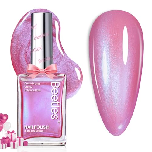 Beetles Pearl Pink Nail Polish - Rosy Dream, Quick Dry Nail Polish Pink Shiny Long-Lasting Fingernail Art Effect for Romantic Salon-Quality - 0.51Fl Oz/15ML