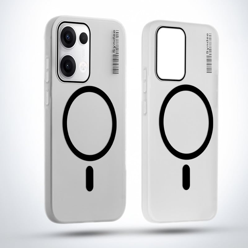 Image of Mr. Case Back Cover for Oppo Reno 13 5G Elegant Frosted White Translucent Back | Only Compatible with Wireless Magnetic Accessories | Anti-Scratch Shockproof Phone Case - Black