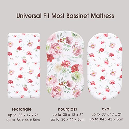 Image of PHF Soft Bassinet Sheet Set, 2 Pack Silky Comfy Breathable Cradle Sheets for Baby Girls, Univeral Fit for Most Cradle and Bassinet Mattress, Watercolor Floral