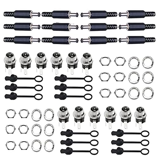 RUNCCI-YUN 5,5 mm x 2,5 mm dc monteringsuttag, 12 x DC hålkontakt med lödanslutning, 5,5 mm x 2,5 mm 12x DC kontakt 12 x gummiskyddsflikar, för ljud/video/mobiltelefon/övervakningskameror