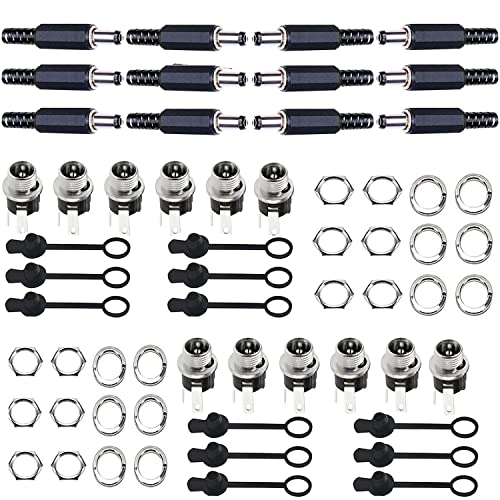 12 Pezzi Connettori DC 2.1x5.5mm - Jack Maschio/Femmina Con Cappucci Impermeabili Per Alimentazione Elettrica