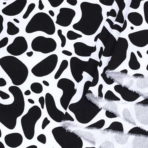 FINFERINSPIRE - Tela con estampado de vaca de 2 m, 151 cm de ancho, no elástica, de polialgodón, color blanco y negro, para costura, accesorios de sofá, venta por metros, decoración de muebles